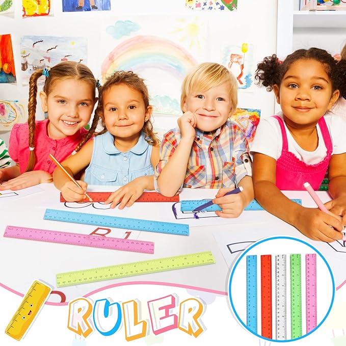 90 Pack Color Transparent Ruler Bulk 12 Inch Clear Plastic Rulers Kids Ruler with Centimeters and Inches Straight Measuring Drafting Tools for Classroom School Students Families Education
