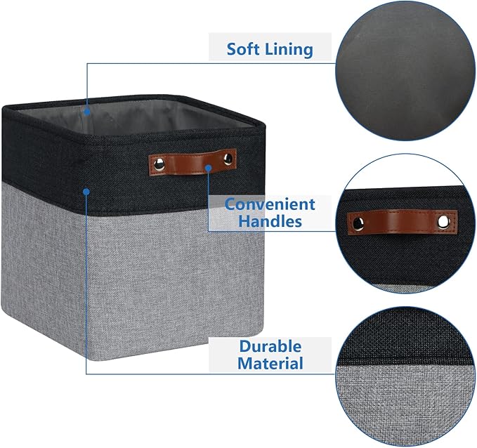 Temary Storage Baskets Fabric Storage Cubes 4 Pack Basket for Organizing, Collapsible Cloth Baskets with Handles for Shelves, Closet (Black&Gray)