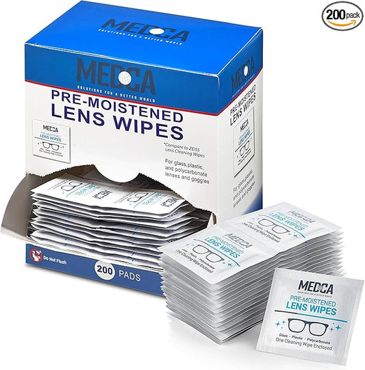 Premoistened Lens and Glass Cleaning Wipes - Portable Travel Cleaner for Glasses, Camera, Cell Phone, Smartphone, and Tablet - Disposable, Quick Drying, Streak Free - Individually Wrapped, Pack of 200