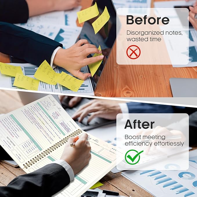 Meeting Notebook for Work Organization - Work notebook with action items, Meeting Minutes Planner Notebook, Perfect Office Supplies for Men & Women - Aquamarine