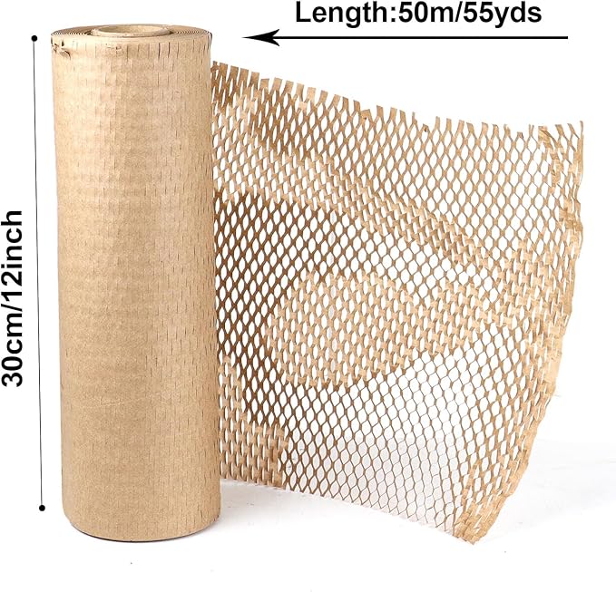 BOMEI PACK Honeycomb Packing Paper Wrap 12"x 164' Recycled Bubble Cushioning Bags Rolls Friendly Transportation and Handling Bags Packing Supplies Materials