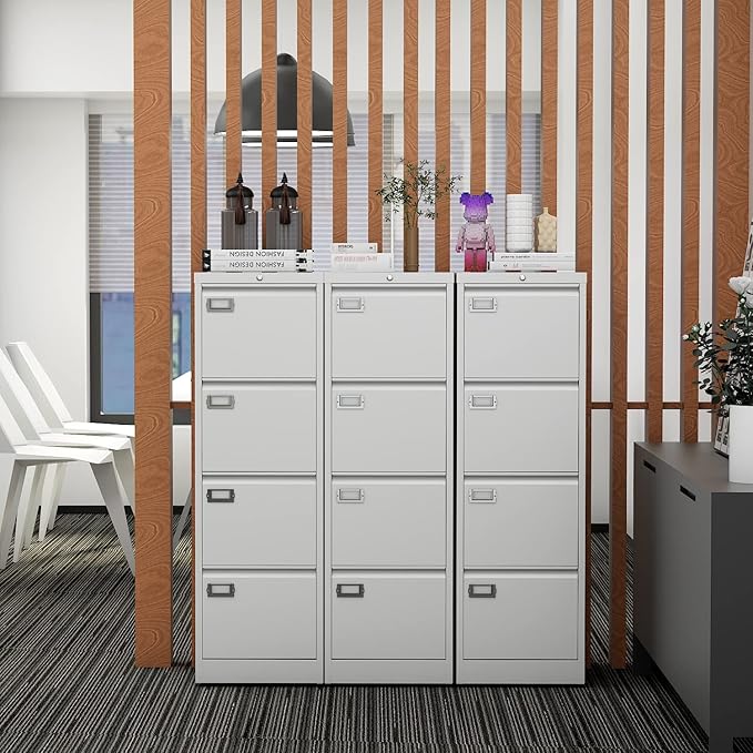 File Cabinets - 4 Drawers Vertical 17.8" Deep Lockable Filing Cabinet - White Metal Storage Cabinets for Home Office to Hanging Files Letter/Legal/F4/A4 Size