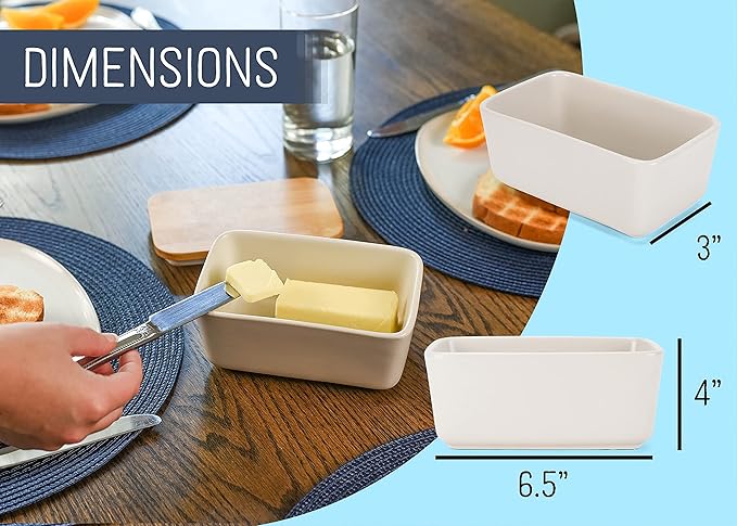 Nat & Jules Ceramic Stoneware 1/2 Pound, 2 Sticks Butter Dish with Airtight Bamboo Lid, Kitchen Accessory, Container Holder, Refrigerator Storage and Countertop Organization, Matte Cream
