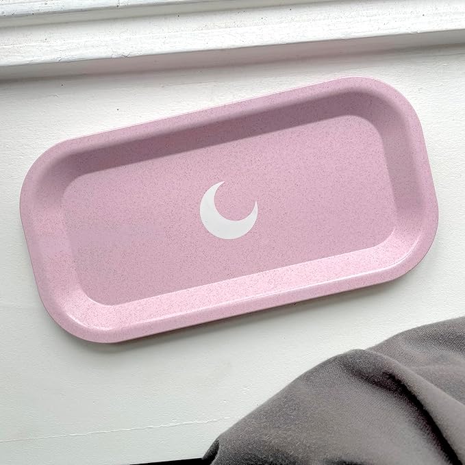 Brando Moon Small Tray - Pink Lightweight Plant Based Tray - Made from Plants - Low Carbon Kitchen Tool - Curved Edges and Smooth Surface - Travel Size 8 x 4.1 inches