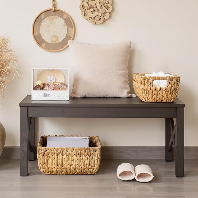 StorageWorks Wicker Baskets for Organizing, Handwoven Storage Basket with Built-in Handles, Water Hyacinth Organizer for Home Decor, Set of 2