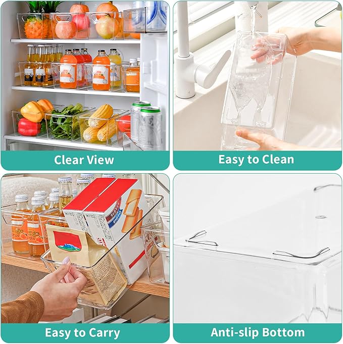 12 Pack Clear Plastic Storage Bins, Acrylic Pantry Organizer and Storage Bins, Fridge Organizer, Small Plastic Containers with Handles, CabinetOrganizer for Shelves,Snack,Refrigerator, Arts and Crafts