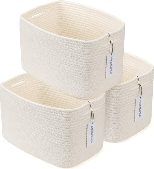 Cotton Rope storage Basket Bins Woven Basket for Organizing Shelves 15X10X9.3" Rectangle Decorative Baskets For storage Clothes Toys Books Towels Nursery basket organizer 3 pack white