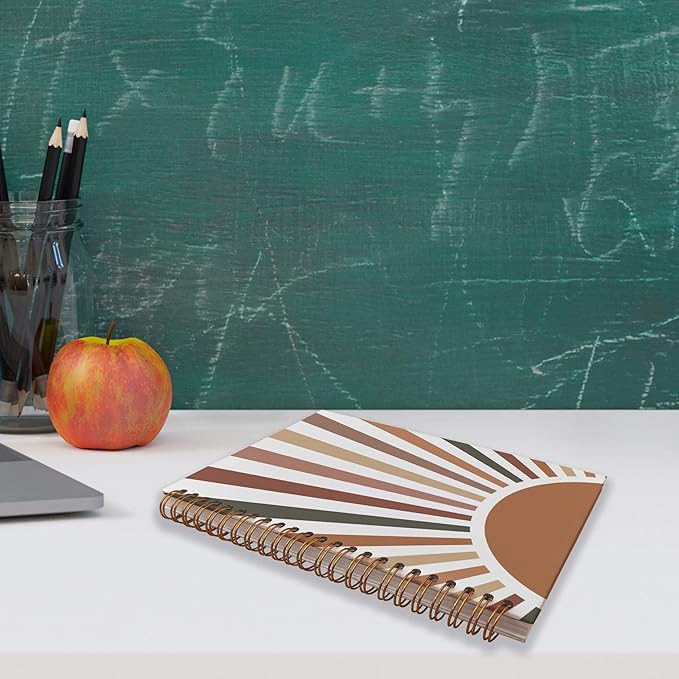 VNWEK Boho Sun Sunrise Sunset Colorful Sunshine Spiral Notebook Journal 5.5×8.3 Inch,Boho Mid-Century Modern Art Lined Hardcover Spiral Notebook for Work Notes Journaling,Boho Gifts for Women Girls