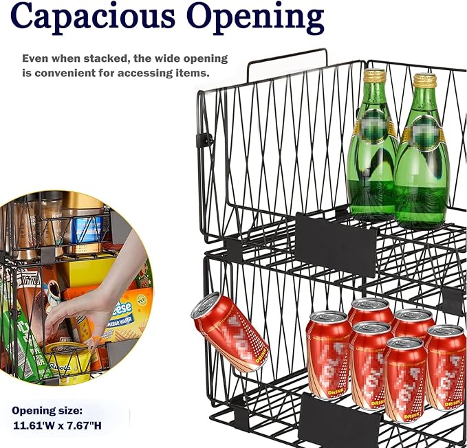4 PACKS XXL Kitchen Organization and Storage Pantry Baskets, Fruit & Vegetable Basket for Kitchen Cabinet, Stackable Wire Baskets for Snack Chips Onion Potato Cans