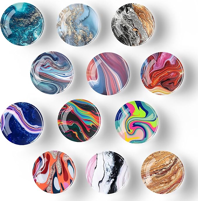 12Pcs Glass Strong Magnetic Refrigerator Magnet Fridge Sticker,Marble Crystal Fridge Magnets Decoration for Crafts,Strong Fridge Magnets for Kitchen, School,Office Whiteboard, Cabinet and Dishwasher