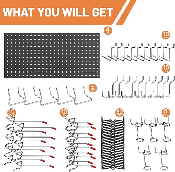 Ultrawall 4 Pack Metal Peg Board Panels with Hooks, Pegboard Wall Tool Organizer for Garage, 84pcs Peg Board with Accessories, 24"X12"