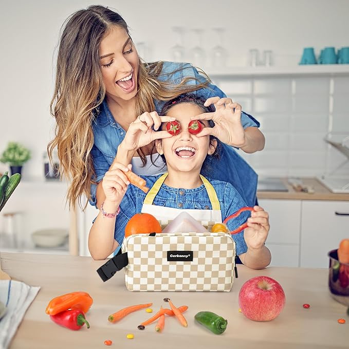 Cerbonny Small Cooler Bag Freezable Lunch Bag for Work School Travel,Small Lunch Bag,insulated snack bag For Adults/Kids,Mini Cooler,Lunch bag small Fit For Yogurt（Khaki Checkerboard