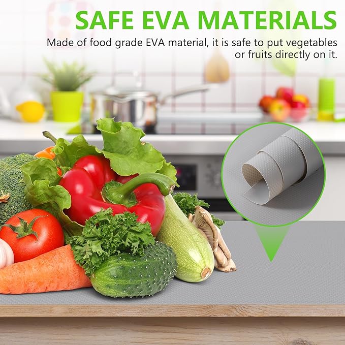 Shelf Liners for Kitchen Cabinets Non Adhesive Drawer Liner for Bathroom Waterproof Refrigerator Liners for Shelves Fridge Plastic Mats Cabinet Cupboard Liner Light Gray 11.8 x 118 Inches