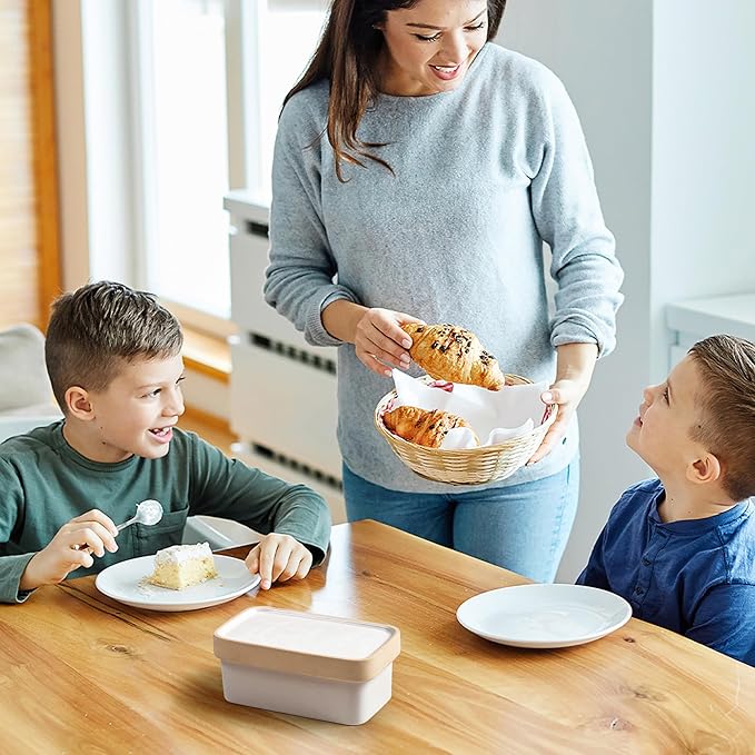 Ceramic Butter Dish with Lid，Large Butter Dish for Countertop, double-sided usable design，Suitable for fresh spreadable butter, butter container holder for kitchen and home decor.