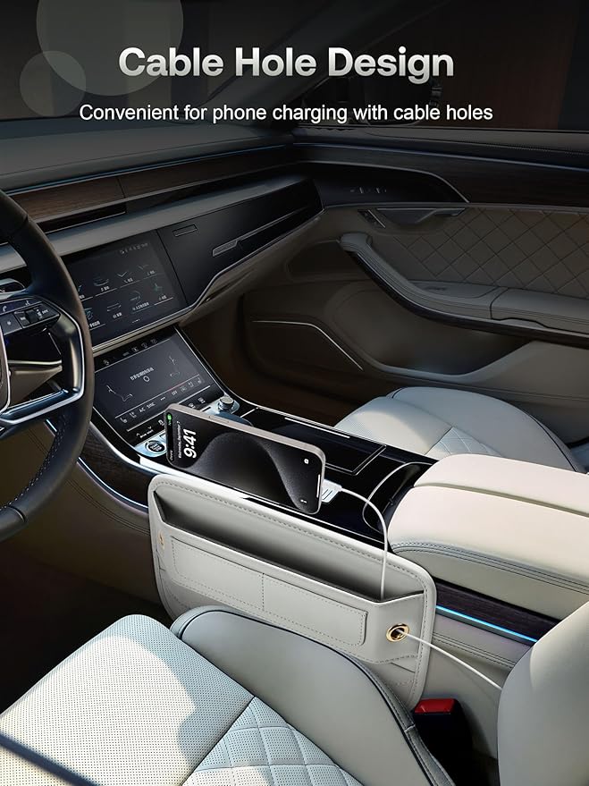 Premium Leather Car Seat Gap Filler Organizer, Universal Fit Interior Accessory, Car Center Console Organizer with Card Slots for SUV Truck (Beige, 1 Pack)