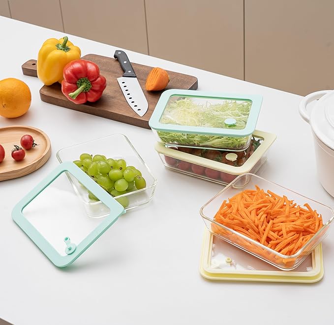 Urban Green Glass Food Container Set with Glass Lid, 4 Pack, Food Storage Containers with Airtight Lid, LeakProof, 100% Plastic Free, Meal Prep Container Set