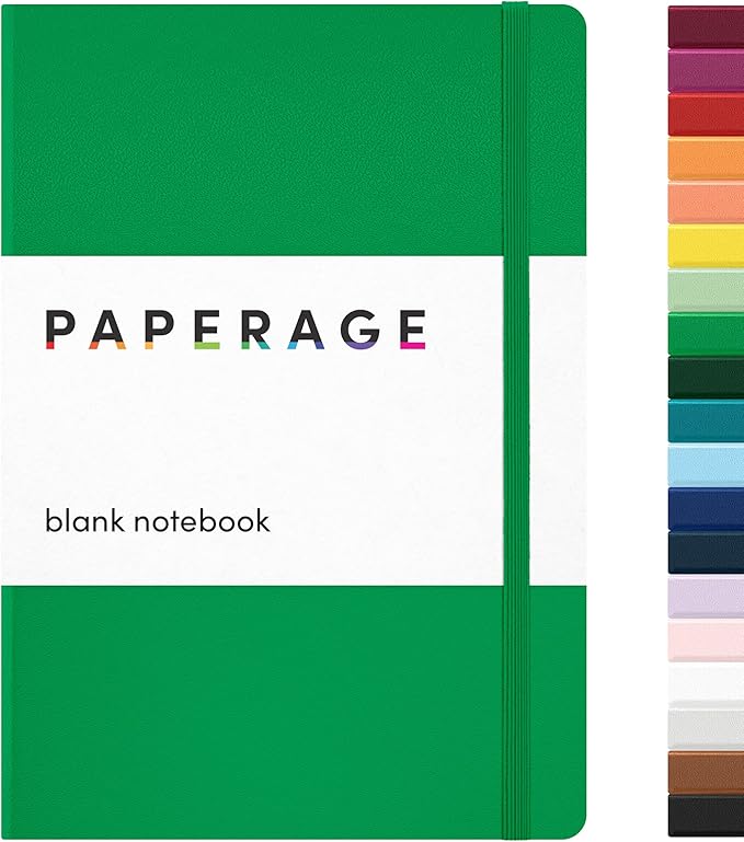 PAPERAGE Blank Journal Notebook, (Green), 160 Pages, Medium 5.6 in x 8 in - 100 GSM Thick Paper – Hardcover Journaling Notebook for Work, School, Note Taking or Sketching