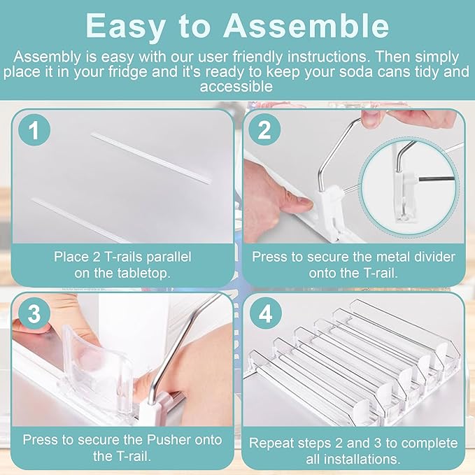 Drink Organizer For Fridge - Fridge Organizers Self Pushing Drink Dispenser, Drink Dispenser for Fridge w/Smooth Spring & Conveyor Belt, Adjustable 5 Can & Can Organizer for Refrigerator, 17.3"D