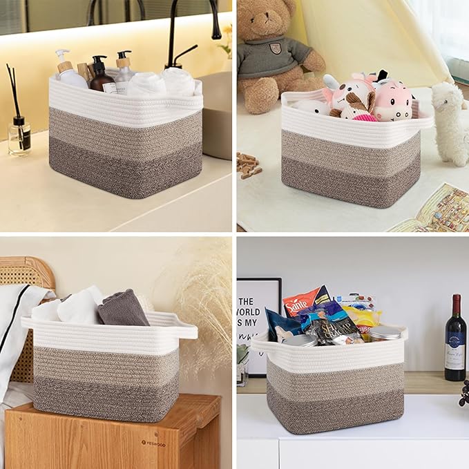 Storage Basket for Organizing, Woven Baskets for Storage, Rectangle Decorative Baskets for Shleves, Closet, Toys, Book, Nursery Organizer Bins - Pack of 3 (Gradient Dark Brown, 13"x9.85"x8.7")