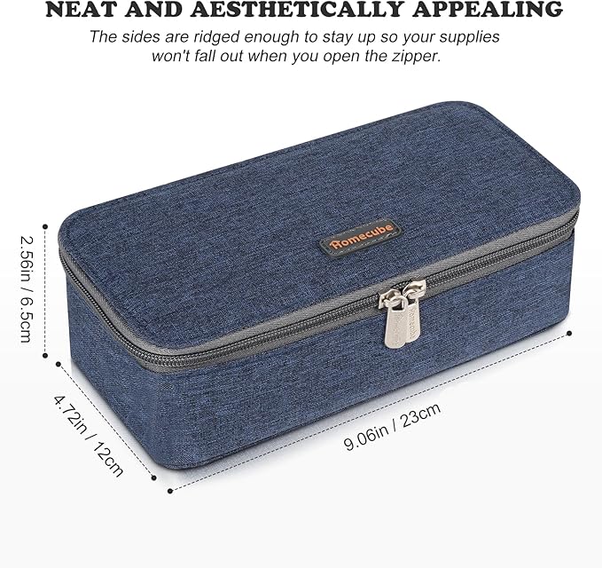 Homecube Capacious Pencil Case Pen Box Makeup Bag Pouch Pencils Holder Large Storage Stationery Box with Zipper School Supplies for College and Office - Navy Blue