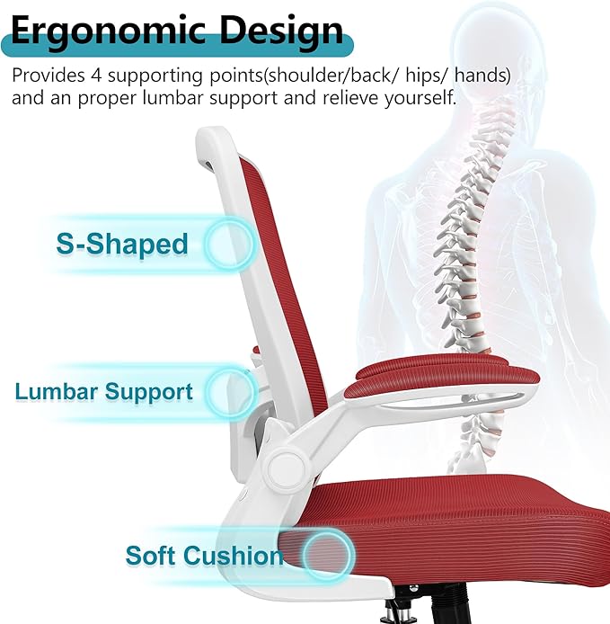 FelixKing Office Chair, Ergonomic Desk Chair Breathable Mesh Chairs with Adjustable High Back Lumbar Support Flip-up Armrests, Executive Swivel Comfy Task Computer Chairs for Home Office Fire Brick