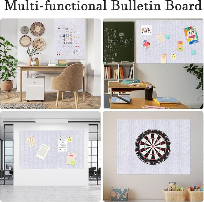 Large Cork Board Alternative, 15 Pack Felt Board with Safe Removable Adhesive Tabs Felt Wall Tiles, Large Cork Boards for Walls, Cork Board for Home Office, Pin Boards for Walls, Stripe Marble White