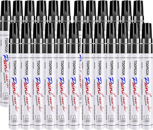 Black Paint Pens Permanent Paint Markers - 24 Pack Oil Based Marking Pens, Medium Point, Quick Drying and Waterproof for Rock Painting Car Tyre Metal, Plastic, Canvas, Wood, Glass