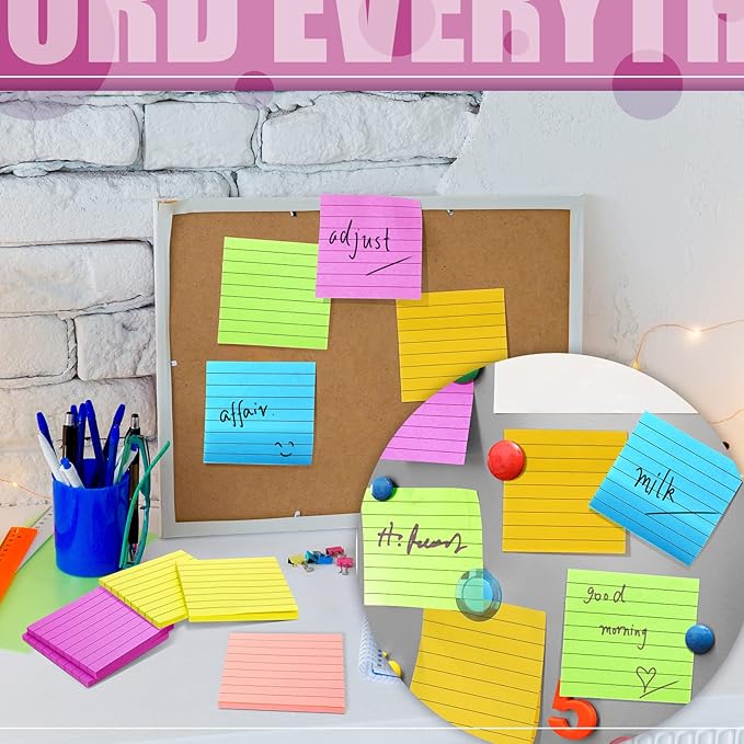 24 Pack Pop Up Sticky Notes 3 x 3 Refills 1200 Sheets Colored Sticky Notes Self Adhesive Memo Pads for Home Office Supplies(Dark Color, Line)