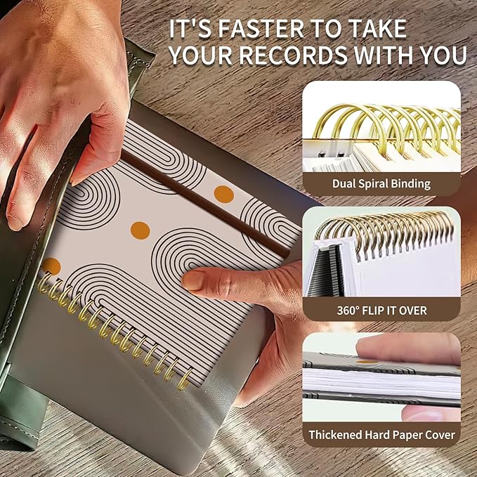 Spiral Journal Notebook, A5 Cute Notebooks for Women Men, College Ruled Hardcover Notebook for Work & Note Taking, 60 Pages Double-Wire Journals for Writing, Cute Boho Pattern