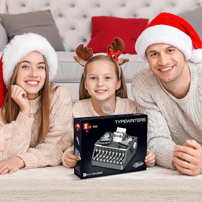 XIU Ideas Retro Typewriter Building Blocks Set,Typewriter Mini Building Blocks Set for Adult,STEM Vintage Building Blocks Kit for Kid 6+(1136pcs),Collectible Typewriter Display Model Black