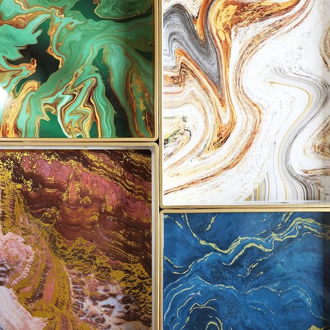 White Marbling Decorative Tray with Handles, Morden Plastic Rectangular Serving Tray for Coffee Table Bathroom, Ottoman, Home Decor, 15.7"* 10.2"* 1.38"