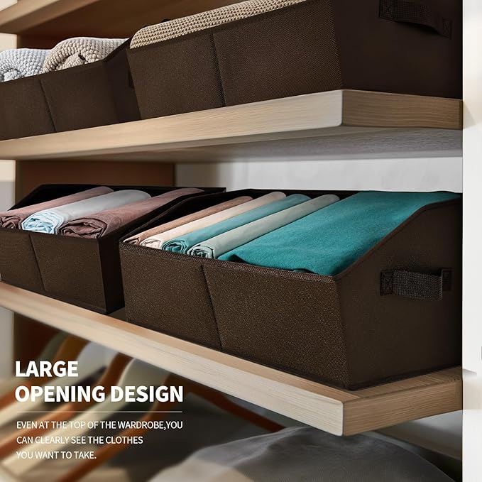 Closet Baskets for Shelves Trapezoid - Decorative Storage Baskets with Handle, Closet Bins for Organization, Shelf Storage Bins for Clothes, Books, Home, Office, 4 Pack, Brown
