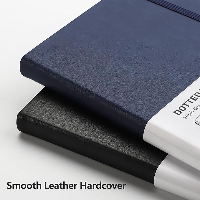 RETTACY Bullet Dotted Journal Notebook, 256 Pages, A5 Medium Size (5.7'' × 8.3''), Leather Hardcover, 120 GSM Thick Paper, for Bullet Journaling, Planning, Tracking (Navy Blue)