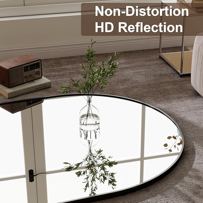 GLSLAND-38x77 inch Arched Full Length Mirror - Floor Mirrors Aluminum Alloy Frame Full Body Dressing Mirror for Bedroom Living Room,Black