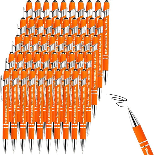 50-500 Pcs Personalized Ballpoint Pen Custom Pens Free Engraved Bulk with Name Logo Soft Black Ink Stylus with Touch Metal Office Gift for Anniversaries Graduations Birthdays