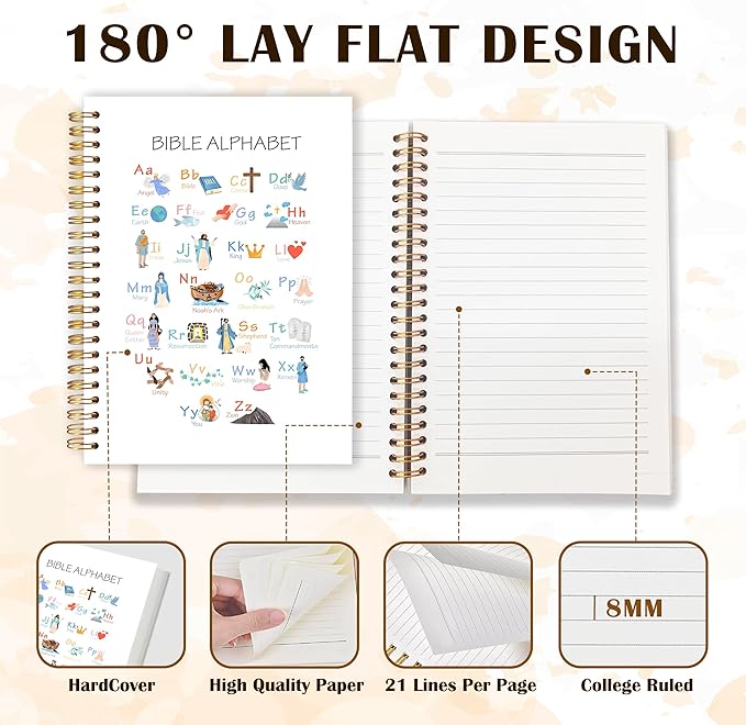 Qabliqo Bible Alphabet Christian Spiral Notebooks, Educational Bible Verse Journals for Writing, ABC Alphabet Christian Journal, Religious Scripture Notebook for Note Taking, 5.5x8.3 Inch