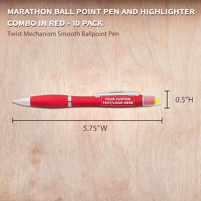 DISCOUNT PROMOS 10 Marathon Gel Highlighter Pens Pack - Customizable Text, Logo - Twist Mechanism, Ballpoint - Red