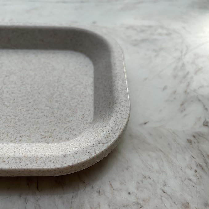 Brando Moon Small Tray - Cream Lightweight Plant Based Tray - Made from Plants - Low Carbon Kitchen Tool - Curved Edges and Smooth Surface - Travel Size 8 x 4.1 inches