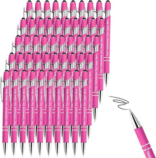 Up to 300 Pcs Personalized Ballpoint Pen Custom Pens Free Engraved Bulk with Name Logo Soft Black Ink Stylus with Touch Metal Office Gift for Anniversaries Graduations Birthdays