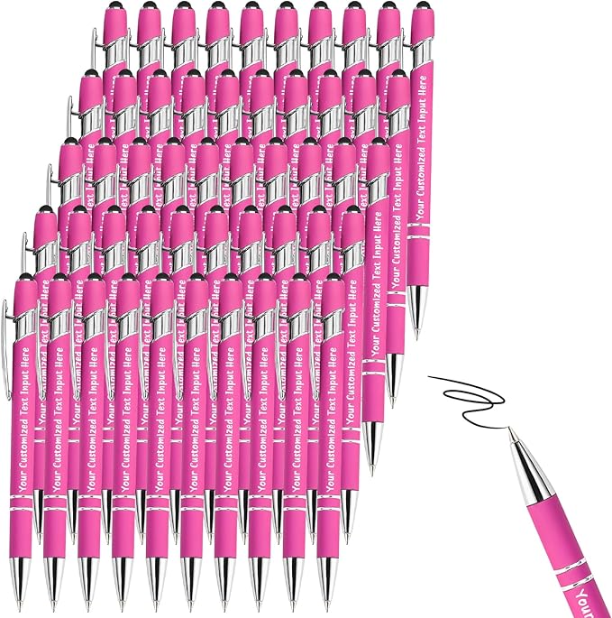 50-500 Pcs Personalized Ballpoint Pen Custom Pens Free Engraved Bulk with Name Logo Soft Black Ink Stylus with Touch Metal Office Gift for Anniversaries Graduations Birthdays