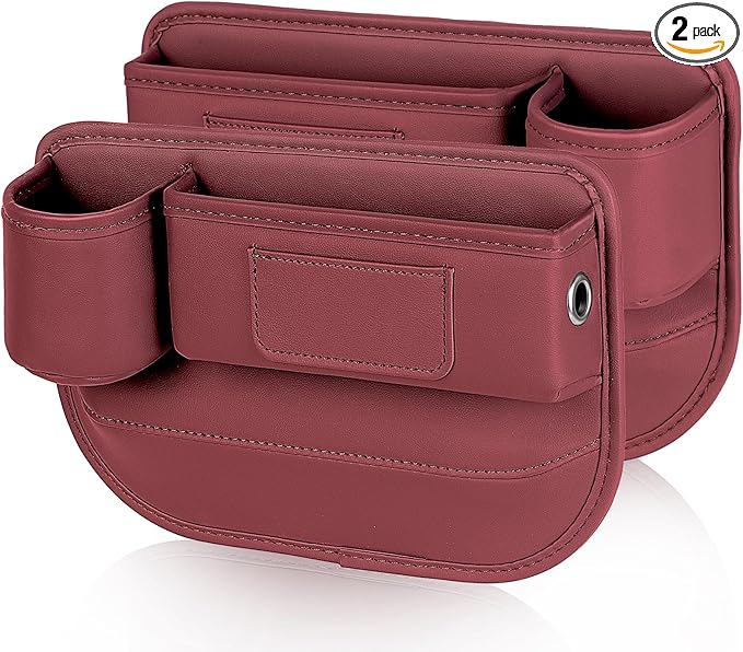 Kwak's 2 Pack Car Seat Gap Filler Organizer, Multifunctional Universal Storage box with Cup Holder for Phone, Glasses (Red)