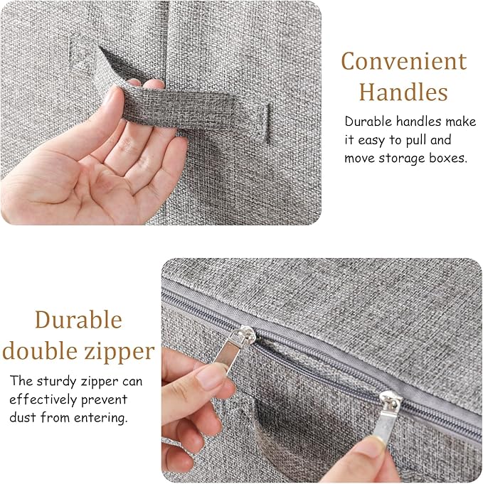 Blanket Bags with Lid, Foldable Underbed Storage Bins, Home Basket Container for Organizing Clothes, Shoes, Pillows, 14.9x10.2x5.9Inches, Grey, 2 Pack