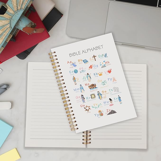 Qabliqo Bible Alphabet Christian Spiral Notebooks, Educational Bible Verse Journals for Writing, ABC Alphabet Christian Journal, Religious Scripture Notebook for Note Taking, 5.5x8.3 Inch