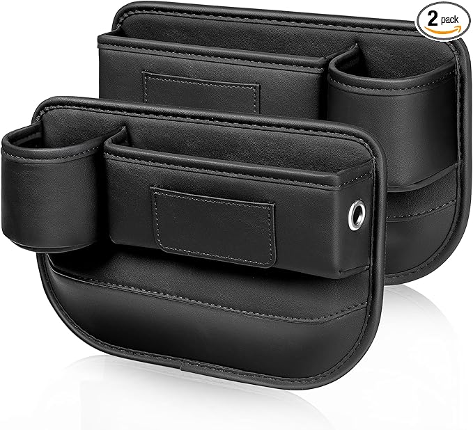 Kwak's 2 Pack Car Seat Gap Filler Organizer, Multifunctional Universal Storage Box with Cup Holder for Phone, Glasses (Black)