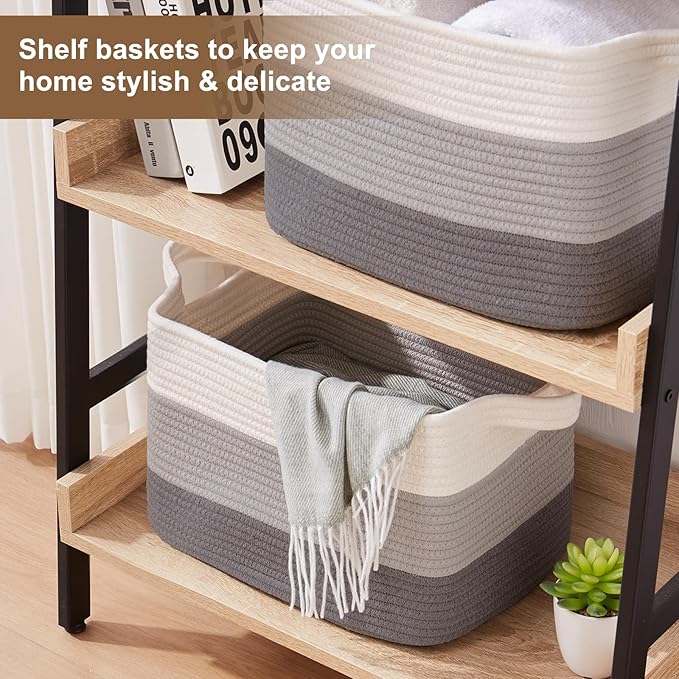 Storage Basket for Organizing, Woven Baskets for Storage, Rectangle Decorative Baskets for Shleves, Closet, Toys, Books, Nursery Organizer Bins - Pack of 3 (Gradient Gray, 13"x9.85"x8.7")