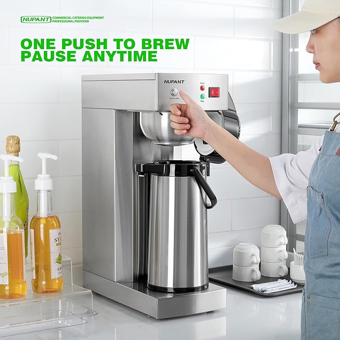 Auto-Filling Commercial Airpot Coffee Brewer 2.2L/74oz Dirp Coffee Maker Machine with 24 Hours Hot Thermal Carafe Stainless Steel Pour Over Coffee Dispenser 120V/1450W for Restaurant Office