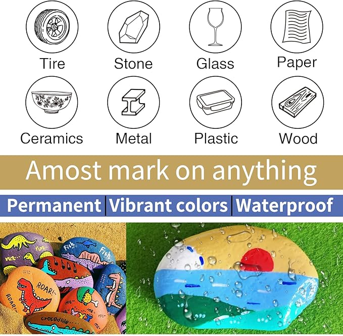 Pink Permanent Paint Pens - 2 Pack Oil Based Paint Markers for Rock Painting Car Tyre Metal, Plastic, Canvas, Mugs, Wood, Glass, Quick Drying and Waterproof, Medium Point