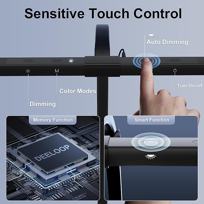 deeloop 80cm Ultra-Long LED Desk Lamps,24W Bright Architect Desk Lamp for Home Office, Infinite Dimming Office Light with Memory Function, Tall Desk Light with Clamp for Reading Working Monitor