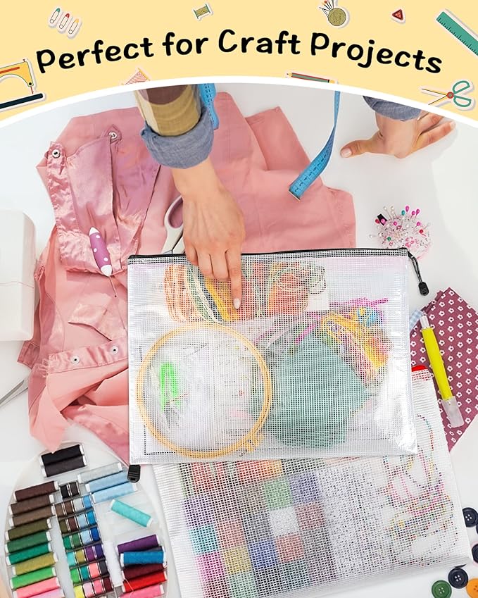 Umriox 5PCS A3 Zipper Bags, Extra Thick Mesh Zipper Pouch, Large Storage Bags, Zipper Pouches for Office Supplies, Puzzles Organizing Storage