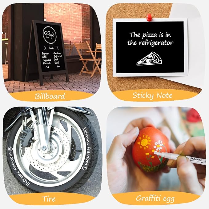 White Markers Pen, 8 Pack Paint Pens, Fine Tip Acrylic White Permanent Markers for Sketching, Drawing, Wood, Rock, Tyres, Plastic, Leather, Glass, DIY Painting